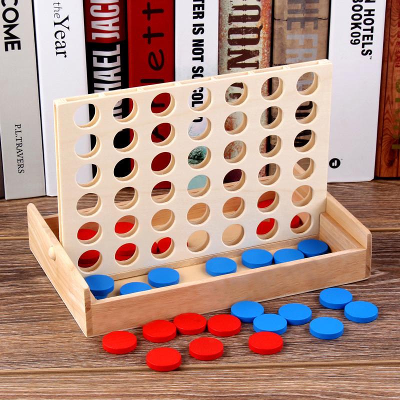 Wooden 4 Chess Connected Line Game Board Children Puzzle Toy For Brain Development