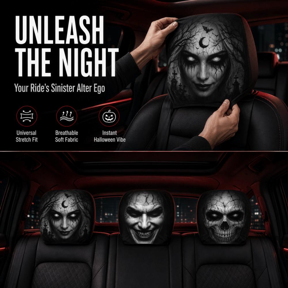 2Pcs Cartoon Car Headrest Covers Exaggerated Car Seat Headcover Halloween Christmas Holiday