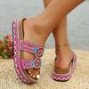 New Thick-soled Hemp Rope Belt Buckle Rhinestone Cork Beach Slippers Fashion Women's Shoes