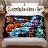 Music Guitar Theme Soft Blanket Personalized Custom Name Text Print Warm Blanket Home Sofa Bedroom Decor