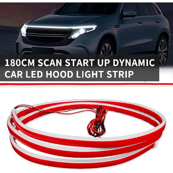 71 Inch Car LED Hood Light Strip Universal 12V Flexible Waterproof Daytime Running Lights Car Dynamic Scan Start-Up Under Hood Light Strip Compatible