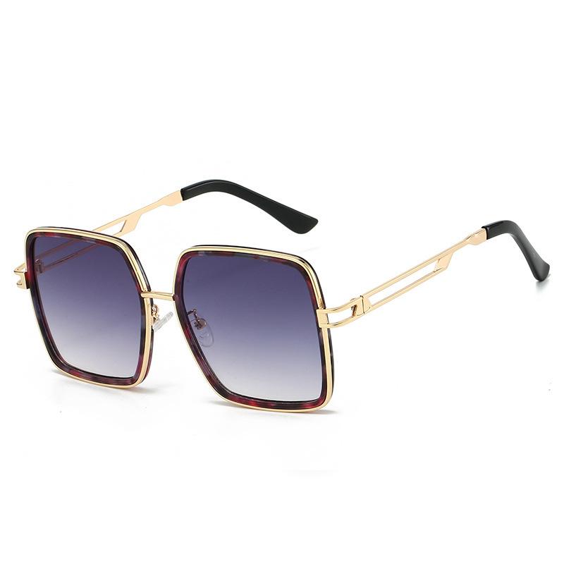 Luxury Thin Frame Double Beam Leopard Print Legs Oversized Square Women Sunglasses Retro Gradient Color Men Sun Glasses UV400