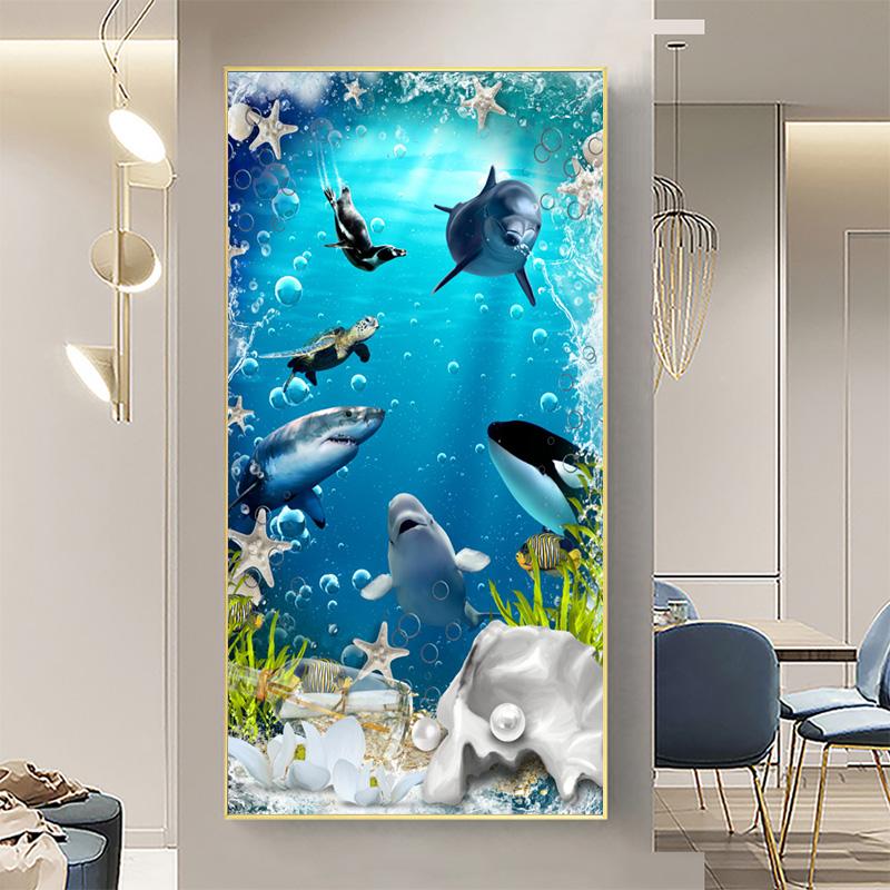 Underwater World Animal Posters and Prints Canvas Painting Dolphin Fish Pictures Wall Art for Living Room Home Decor No Frame