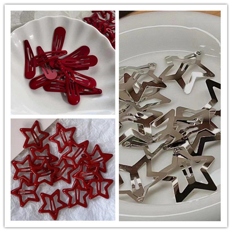 2/20PCS Star BB Red Hair Clip Girls Y2K Cute Silver Color Star Barrettes Women Simple Metal Snap Clip Headdress Hair Accessories