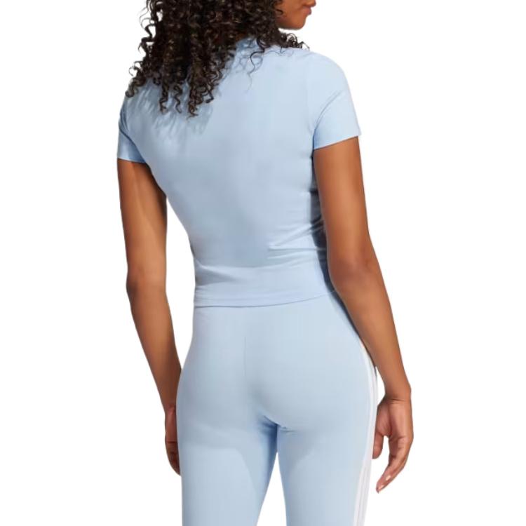 adidas Womens Essentials 3-Stripes Slim Baby T-Shirt Glow Blue/White Women Streetwear JE1241