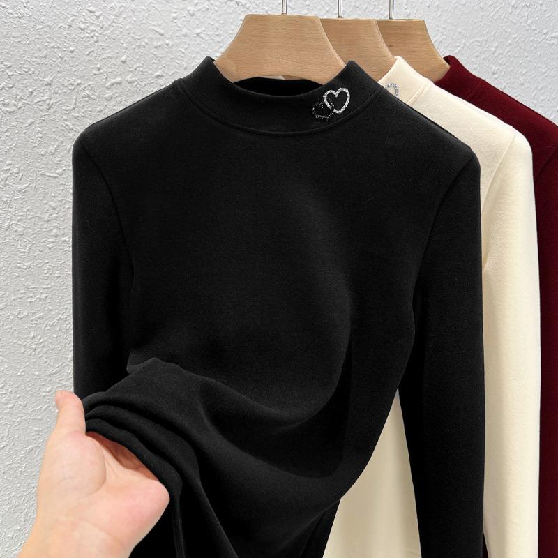 German velvet warm black technology pullover bottoming shirt women's winter new high-end front shoulder with Tencel top