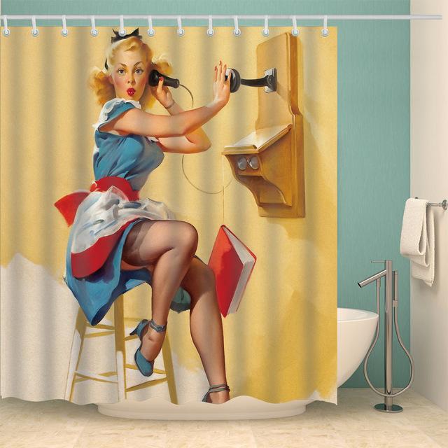 Girl Bathroom Curtain 3D Printed Sexy Woman Shower Curtains with 12 Hooks Waterproof Polyester Shower Curtain Waterproof