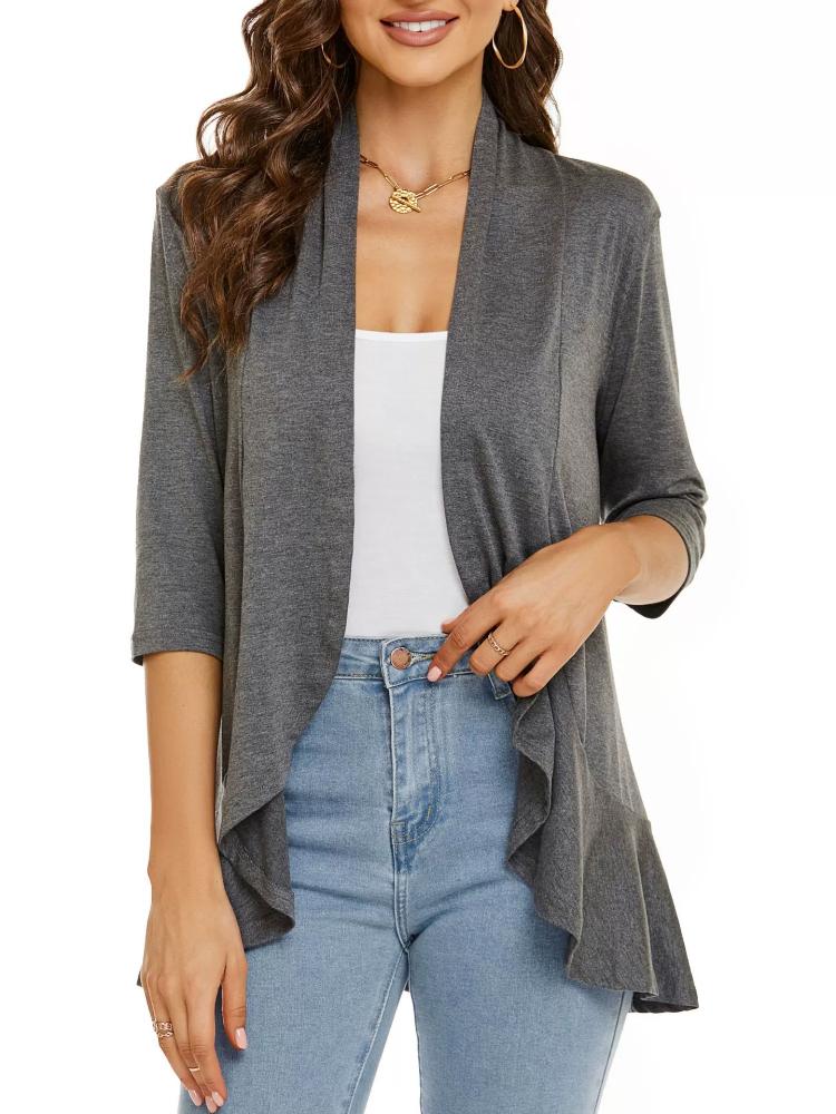 Cardigan stampato in tinta unita, nuovo per primavera e autunno, con maniche a sette quarti e top arricciato