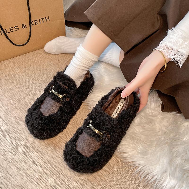 Thick-soled Heightening Fluffy Shoes Women's 2025 New Winter Wear Velvet Cotton Shoes Internet Celebrities Wear Two Beanie Shoes