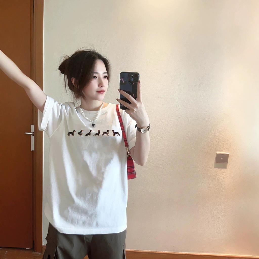 Pure cotton American white short-sleeved t-shirt women's summer new fat MM loose large size design sense niche half-sleeved top
