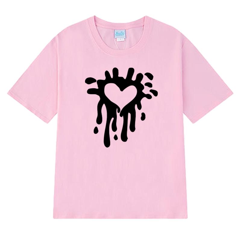 2025 New in Heart Print Japanese Simple short sleeve T-shirts Men Women Fashion Y2k Cotton T shirt Unisex Trend Oversized Tops