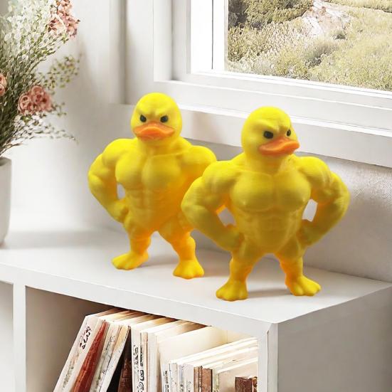 Svalnatá kachna socha 3D tištěná žlutá svalnatá kachna figurka socha domácí kancelář stolní dekorace ozdoba milovníci posilovny dárek