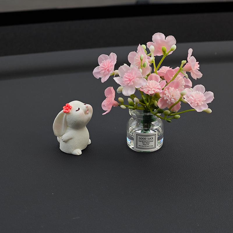 Car Interior Cute Rabbit Vase Ornament - Healing Center Console Doll