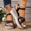 Fashion Vintage Print Wedges Sandals for Women Summer Ankle Buckle Platform Sandles Woman Comfort Non Slip Plus Size Casual Sandalias