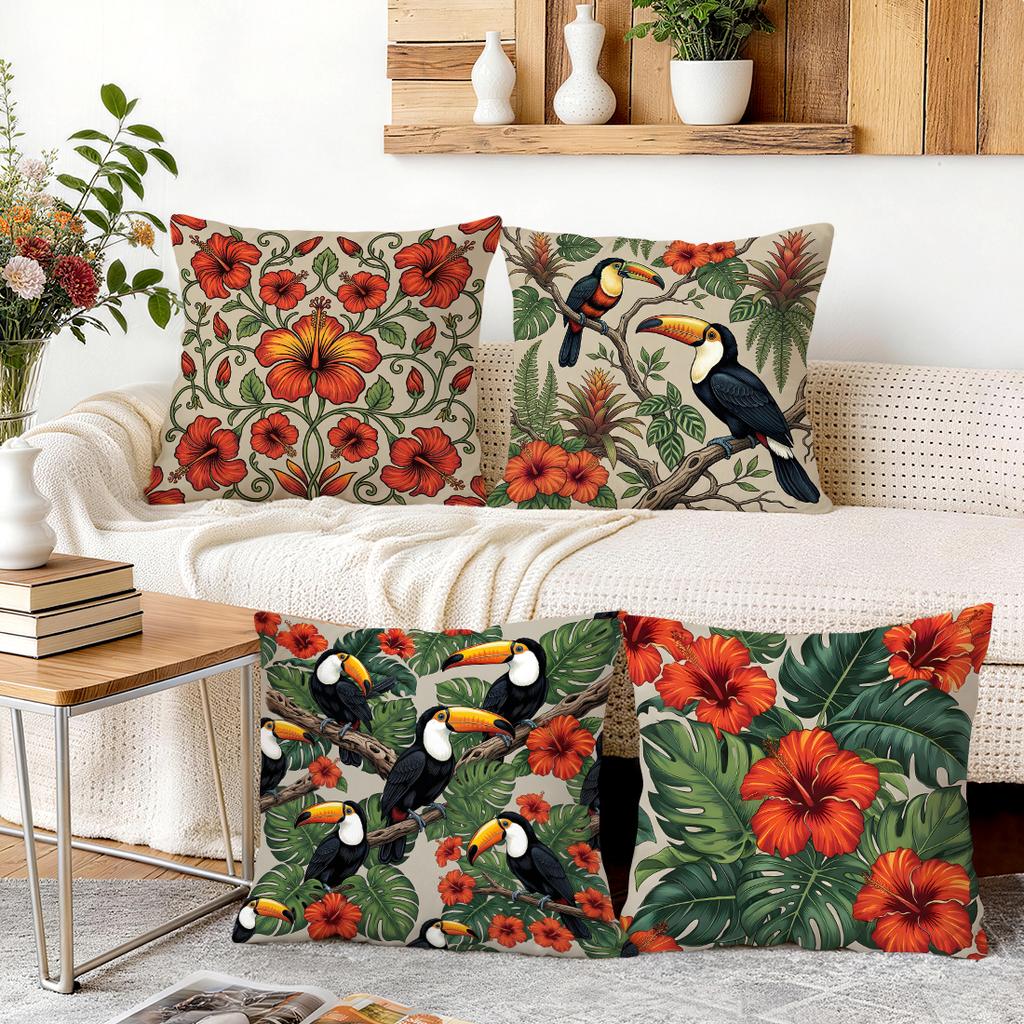 1/4pcs Toucan Flower Cushions Pillowcase Polyester Cushion Cover Throw Pillow Pillowcover Home Car Sofa Decor