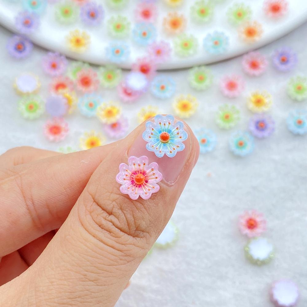 100pcs Resin Mini Crystal colored sparkling cherry blossoms, peach blossoms Nail Rhinestone DIY Scrapbook Christmas Crafts