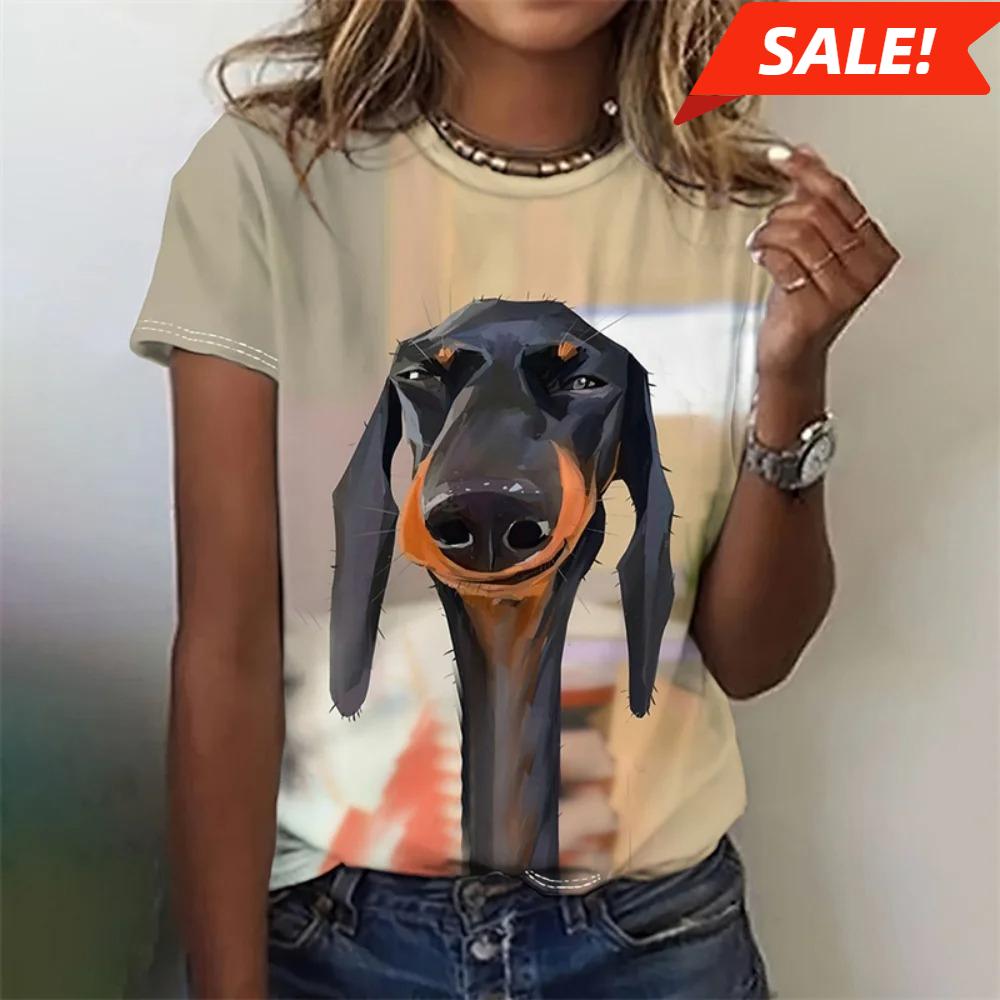 T-shirt For Women Funny 3d Printed Kawaii Cat Dog Animal Graphic Tees Summer Casual O-neck Tops Short Sleeve Loose T-shirts