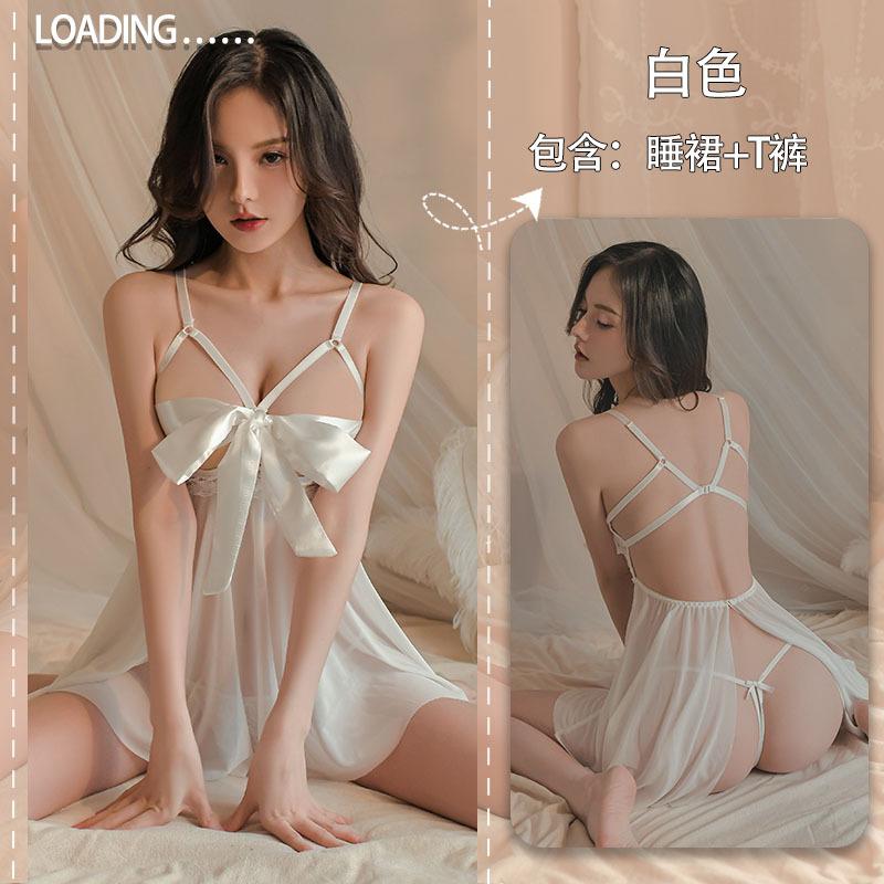 Erotic Lingerie Women's Lace Backless Seduction Bow Sexy Pajamas Bed Passion Suit