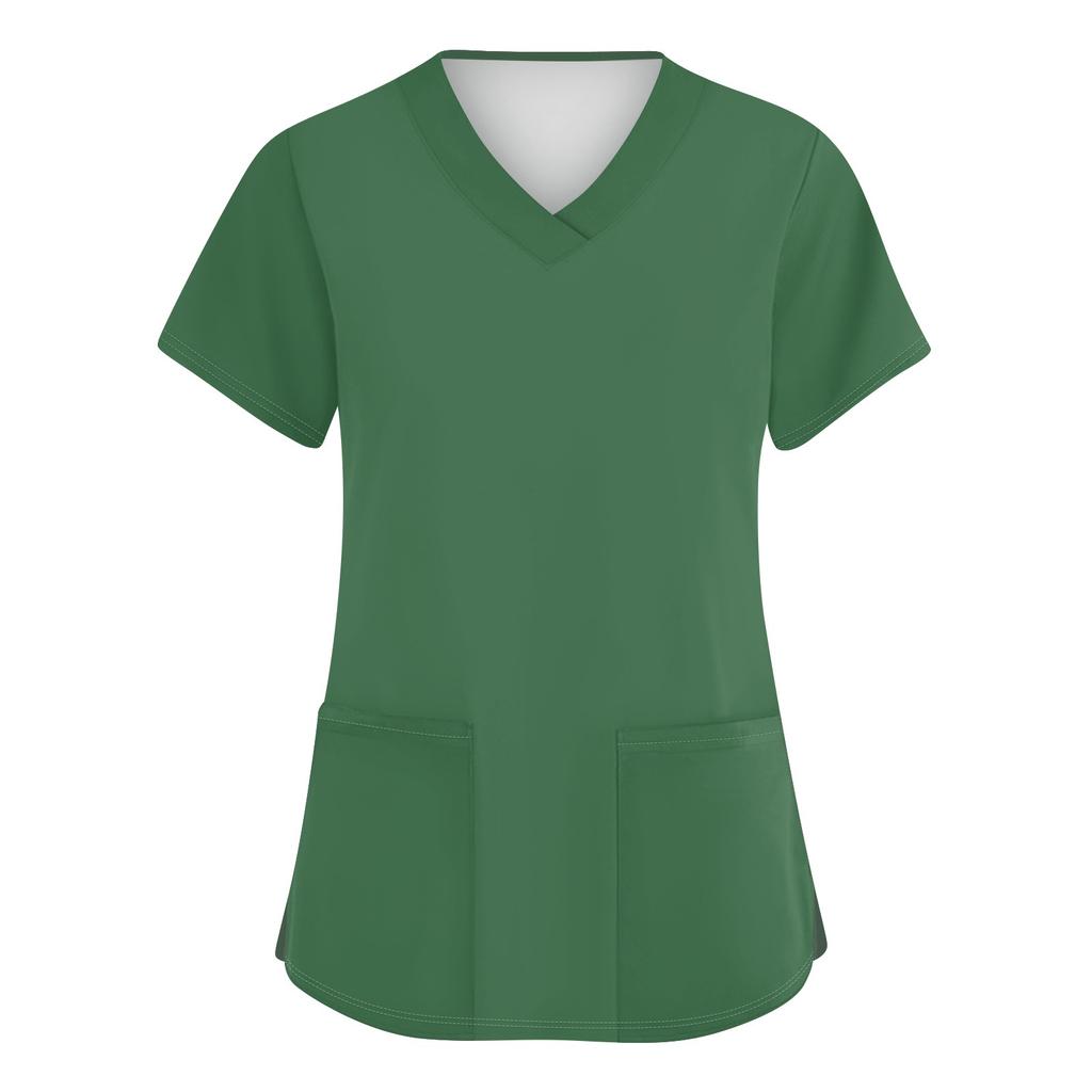 Women's Fashion V-neck Short Sleeve Workwear With Pockets Printed Tops