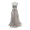 Women Evening Dress See-through Mesh Shiny Sequin Patchwork Tight Waist Sleeveless Dress-up