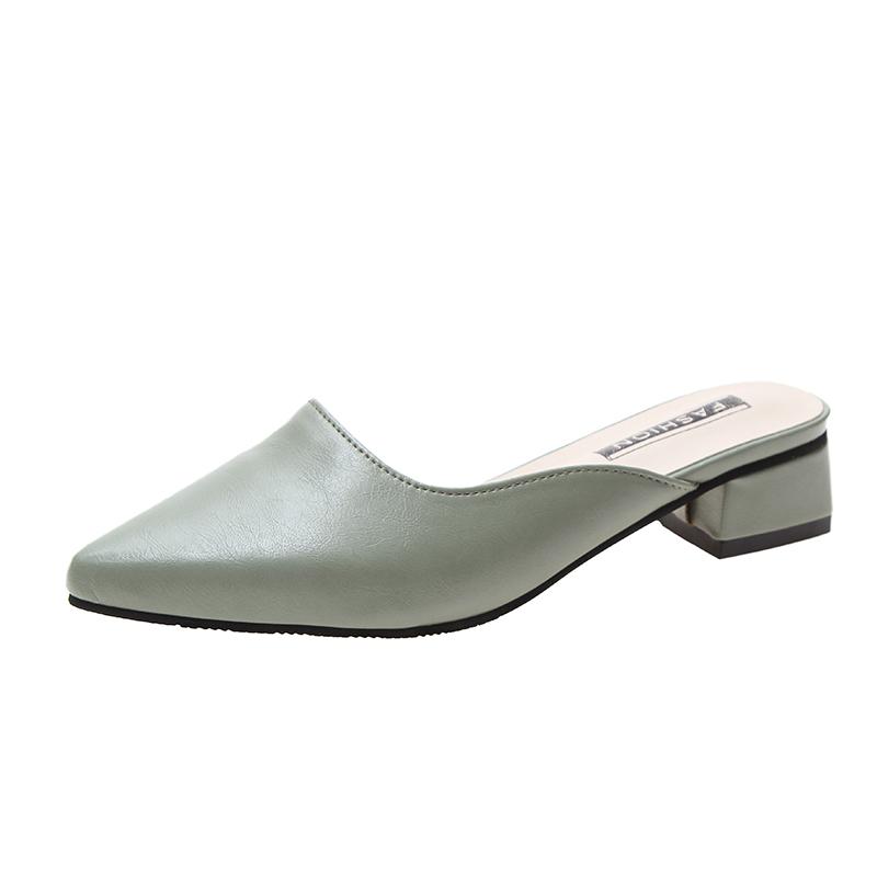 Fashion Women's Mid-heel Baotou Sandals Spring New Pointed Head Shallow Mouth Soft Sole Anti-slip Wear-resistant Slippers