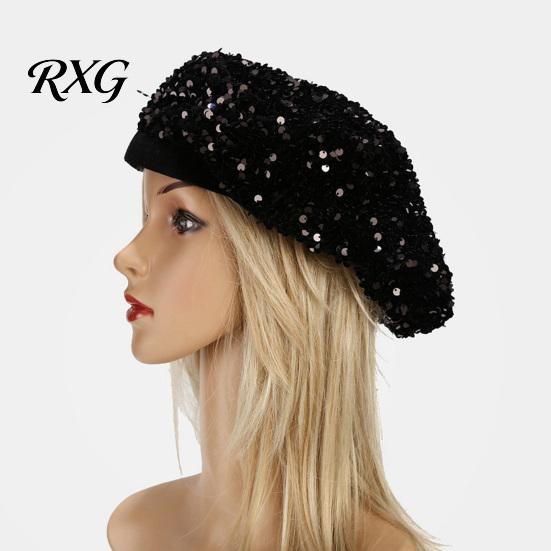 Vielseitiges Outfit-Accessoire Damen Pailletten-Barett, Funkelnde Retro-Künstlerkappe, Stilvolle Lässige Reisekappe Verstellbare Malerhaube für Straßenfest Täglich