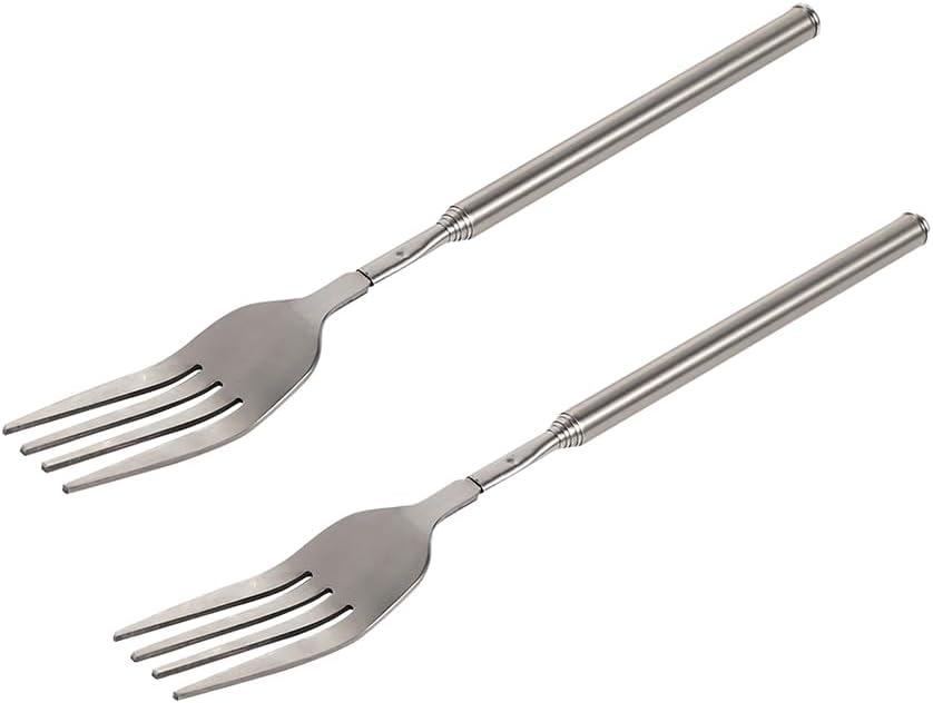 Extendable Fork, 8.7 to 25.4 Inch Long Handle Fork, Extra Long Fork, Telescopic BBQ Fork, Stainless Steel Dinner Fork, Fruit Dessert Fork Long Handle