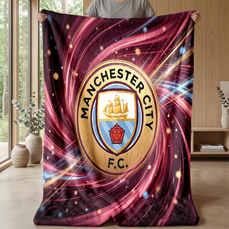 Couverture sur le thème de Manchester City Couverture douce en flanelle Couverture jetée pelucheuse Couverture douillette pour canapé et lit pour la décoration de la maison