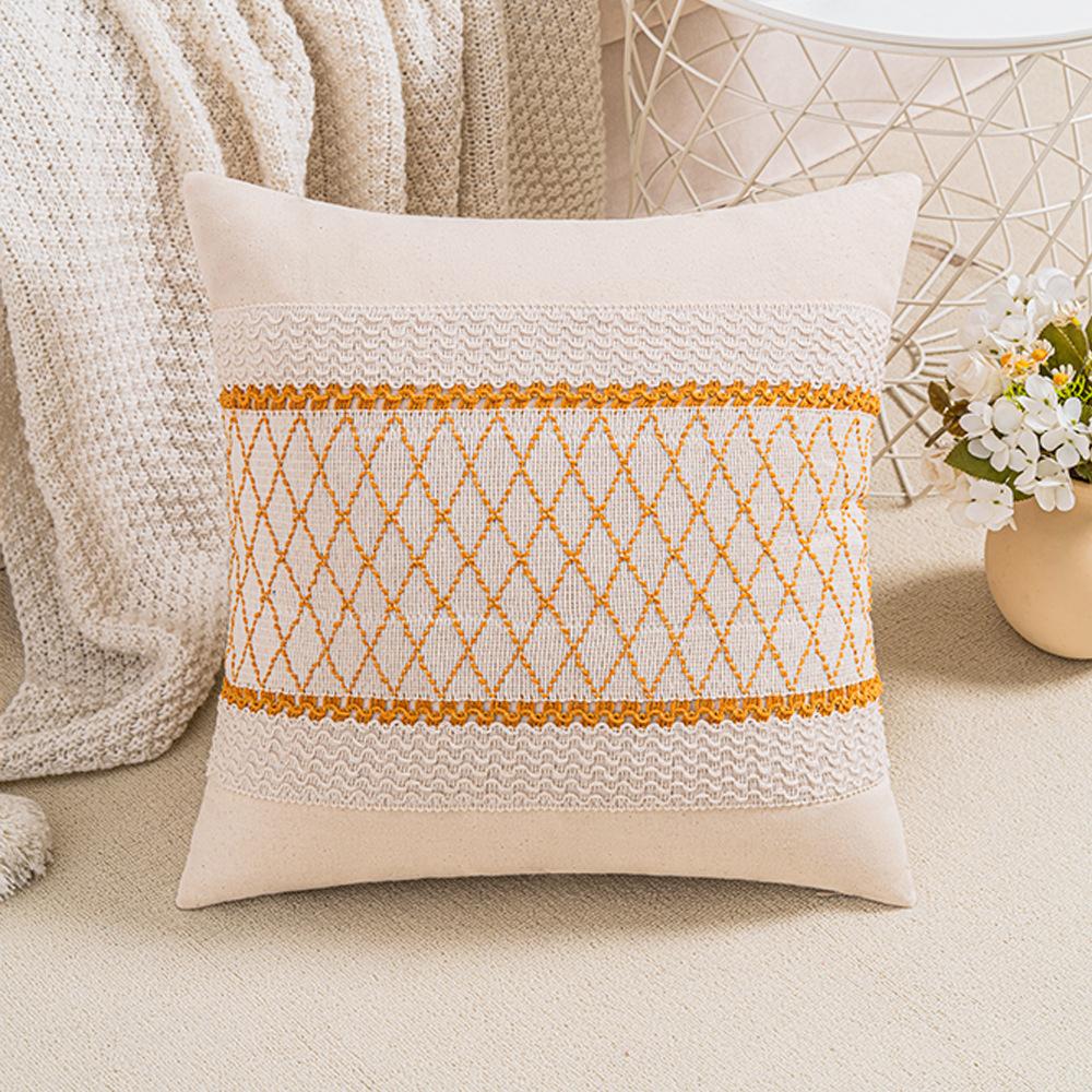 Cotton Thread Splicing Pillow American Pastoral Style Living Room Sofa Pillow Woven Cushion Retro Imitation Cotton Linen Pillow Case