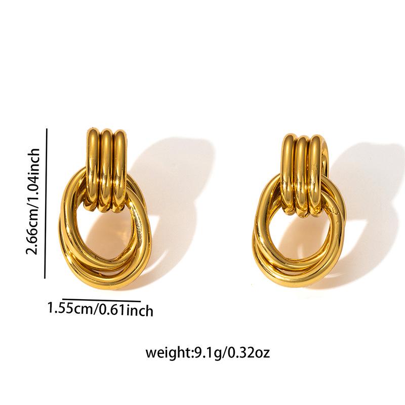 Gold C-Shaped Round Hoop Earrings with Bright Surface, French Light Luxury, High-End Stainless Steel