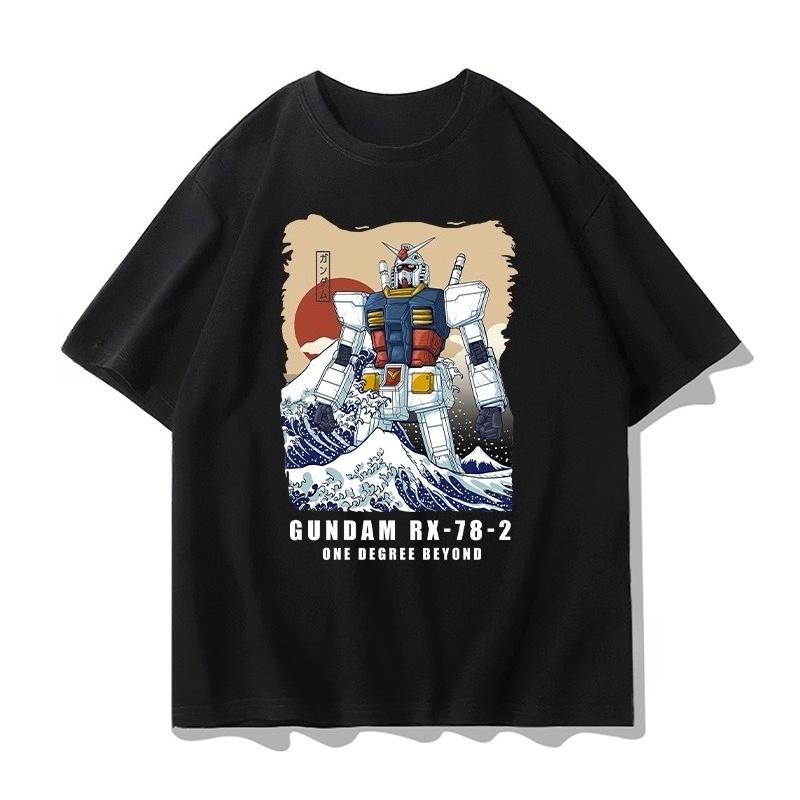 Mobile Suit Gundam Animation Derivatives Loose Shortsleeved Mens and Womens Tshirts Summer Mecha Printing Casual Clothing