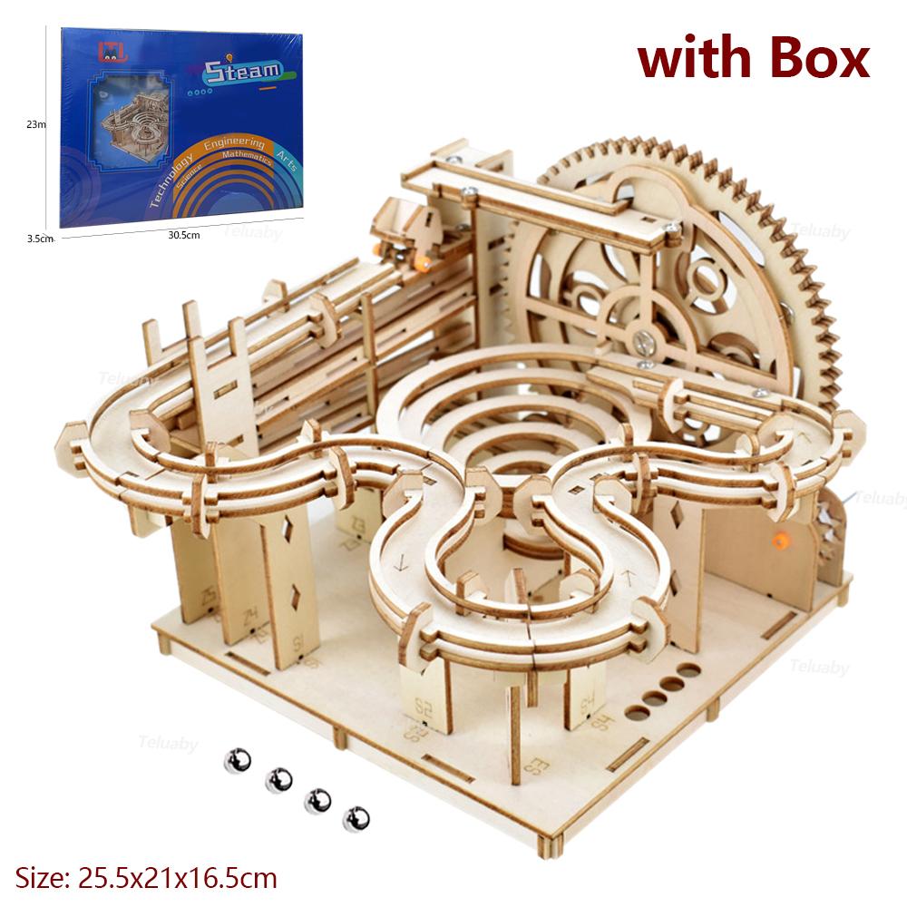3D Holzpuzzle DIY Mechanisches Manuelles Modell Bausätze Zusammenbauen Spielzeug Murmelbahn-Set mit 4 Kugeln für Erwachsene Kinder Geschenke