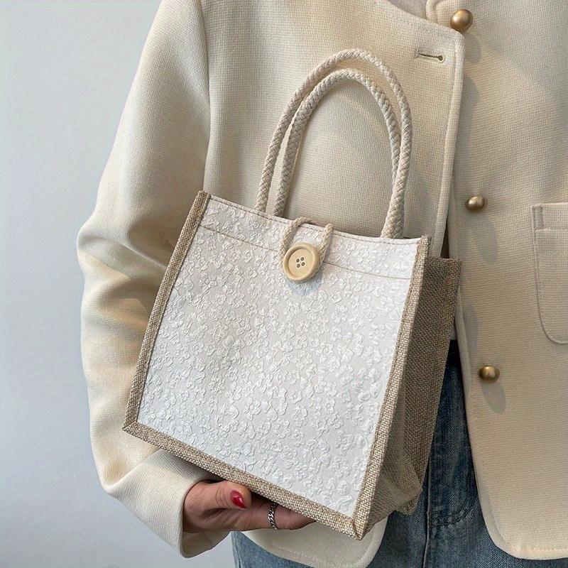 Tote Bags for Women - Floral Pattern Japanese-Inspired Handbag with Button Closure, Lightweight Fabric, Fixed Shoulder Straps