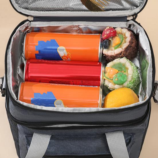 Insulated Lunch Bag Double Deck Reusable Picnic Bag with Pocket for Phones Wallets Thickened