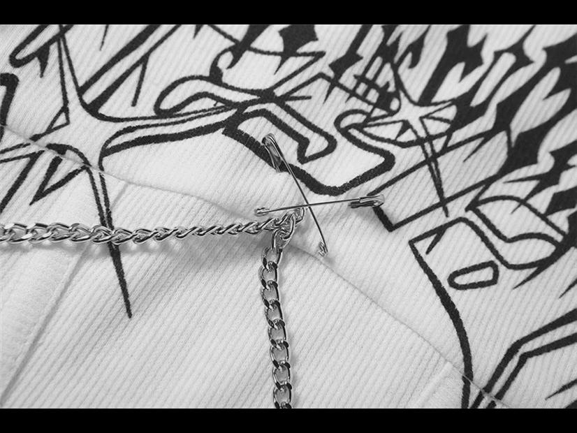 2024 Frühjahr/Sommer Damen Street Fashion Metallkette & Blumendruck Crop Top