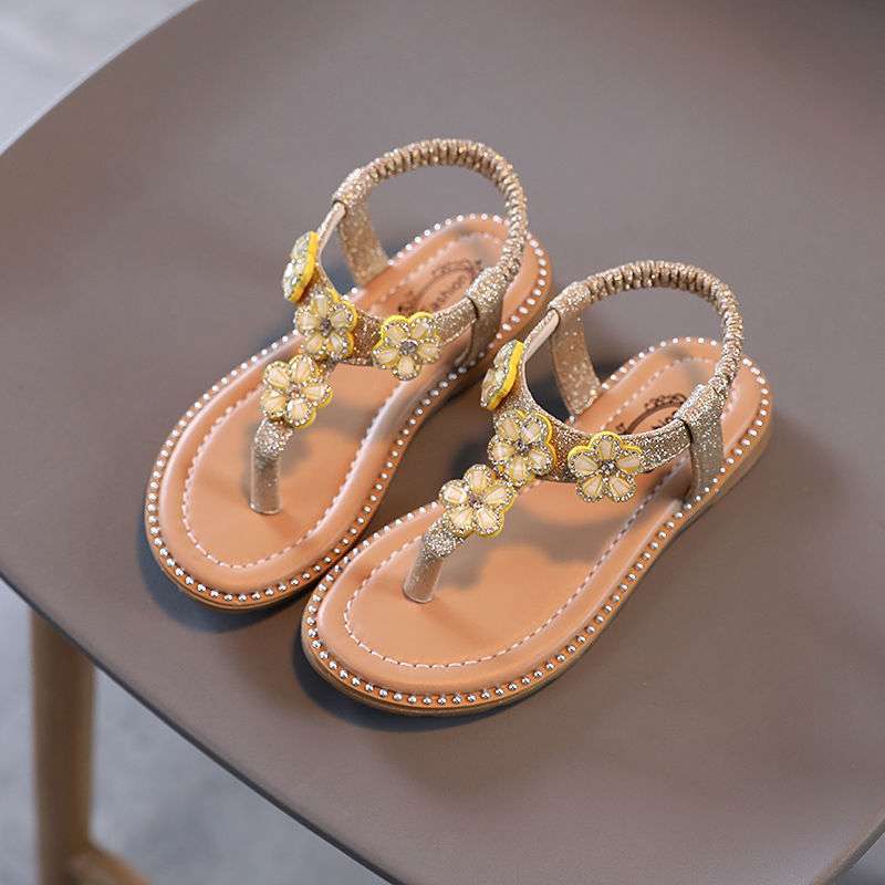 2025 summer Korean version of the new girls sandals princess shoes pearl flip-flops toe sandals baby shoes children's shoes