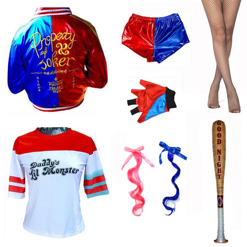Top Qualität Mädchen Damen Selbstmord Harley Cosplay Kostüme Squad Quinn Monster Genähte Jacke Hosen Sets Karneval Anime Kostüm