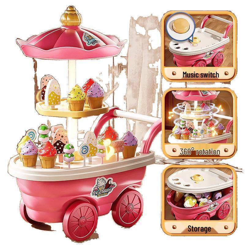 Children's Ice Cream Handcart & Music Toy Set - Ice Cream Machine & Motorcycle Role Play