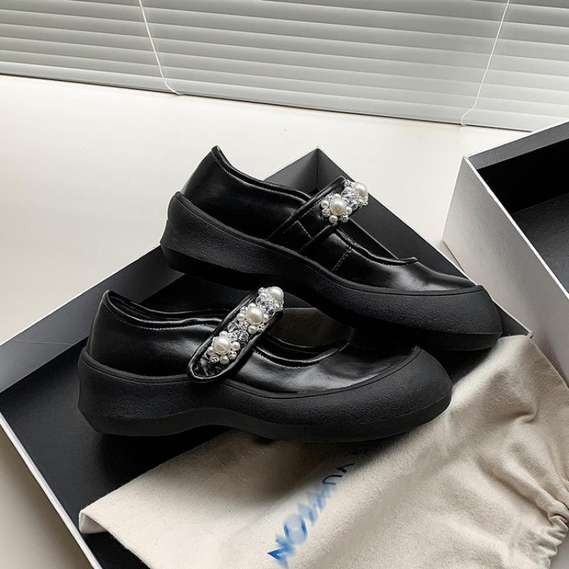 

Весна и Осень новая круглая голова сумка голова мода одинарная обувь кожаная пряжка нескользящая толстая подошва повседневная овчина женская обувь четыре сезона одинарная 39 чёрный