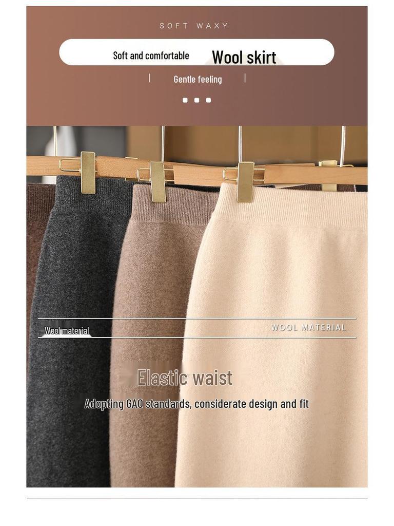 Women's High Waist Pure Wool Cashmere Knitted Skirt - Sexy, Slim Fit for Autumn/Winter