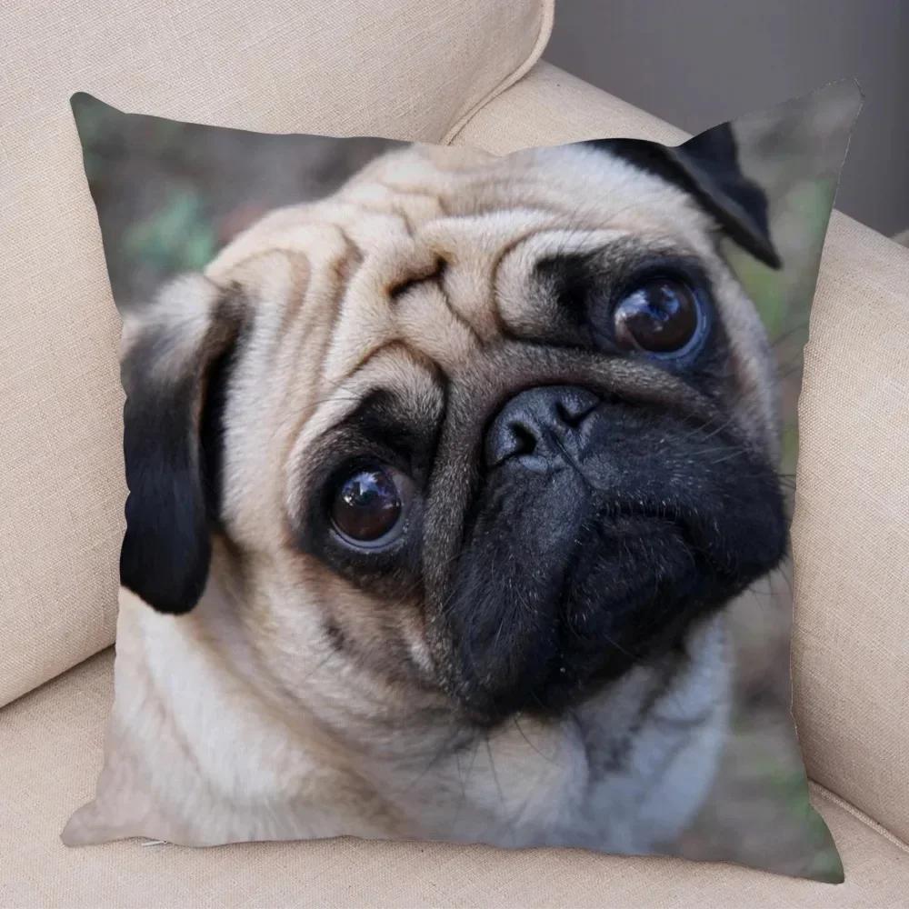 VIKAMA Nordic-Style Adorable Dog Cushion Cover Pug Print Cushion Cover Bedroom Living Room Sofa Decorative Cushion Cover