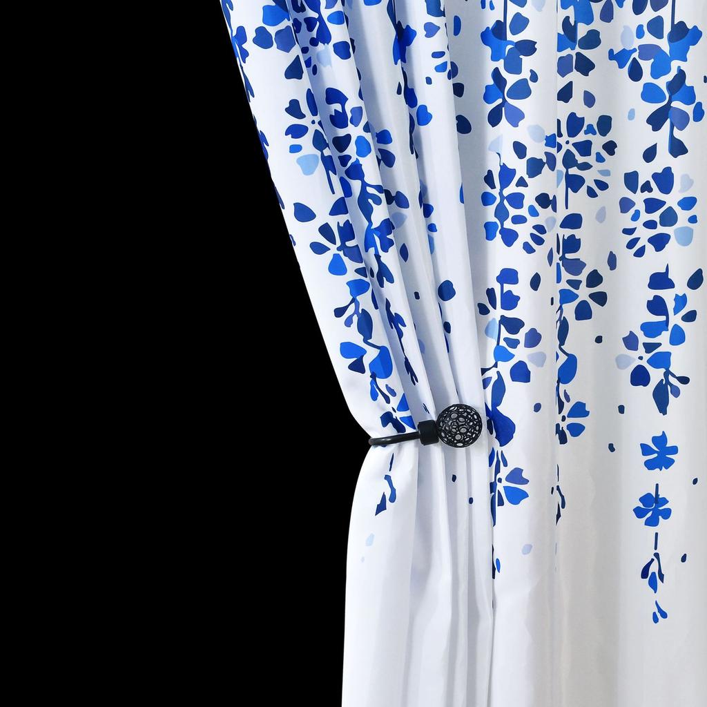 Shower Curtain Floral Print Polyester Fabric White Bathroom Curtain Farmhouse Waterproof Mildew Proof With Hooks 200Cm Classic