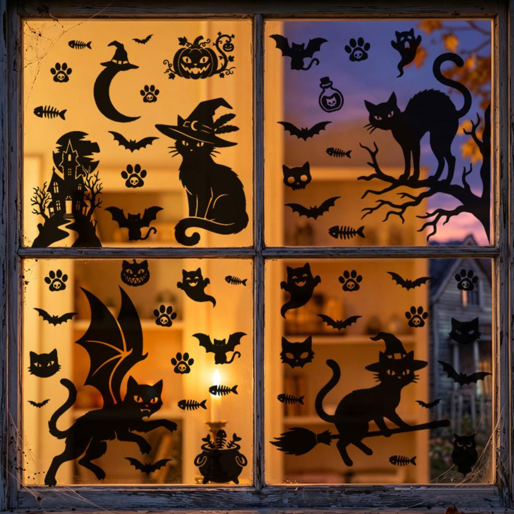 Halloween Static Cling Window Stickers Set PVC Removable Decorative Decals for Living Room Bedroom Party Seasonal Celebration