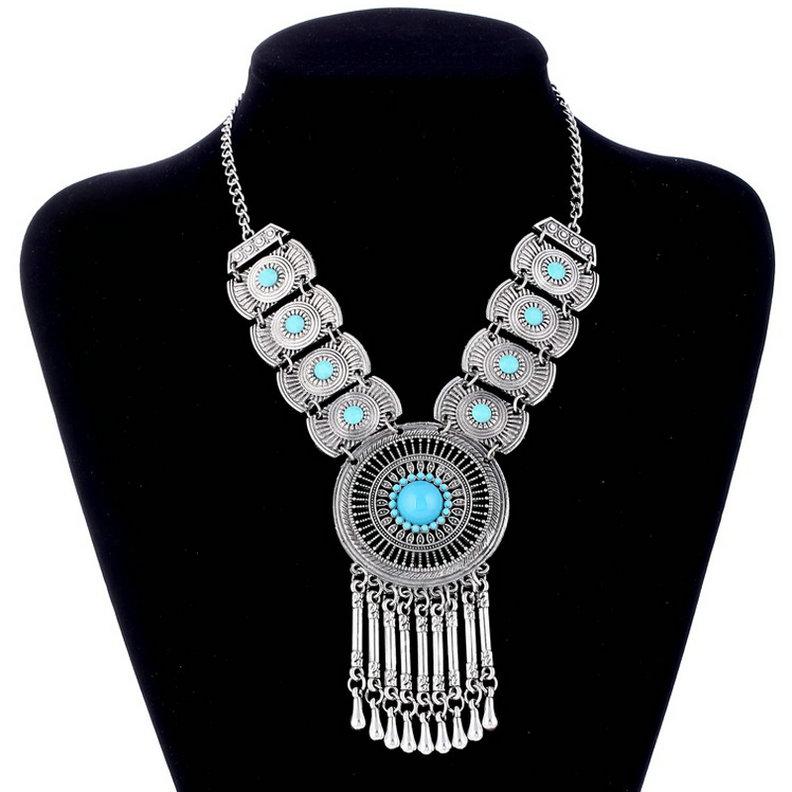 Fashion Ethnic Gypsy Bohemian Choker Necklace For Women Beads Drop Tassel Vintage Big Statement Collier Femme Party Jewelry