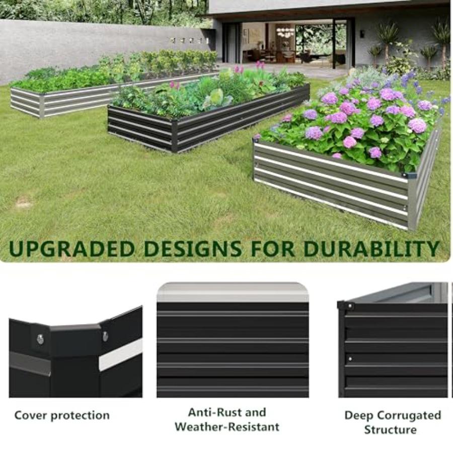 2PCS 9x3x1ft Galvanized Raised Garden Bed Kit Metal Planter Box for Vegetables Flowers Herbs Durable Rust-Resistant Patio Garde