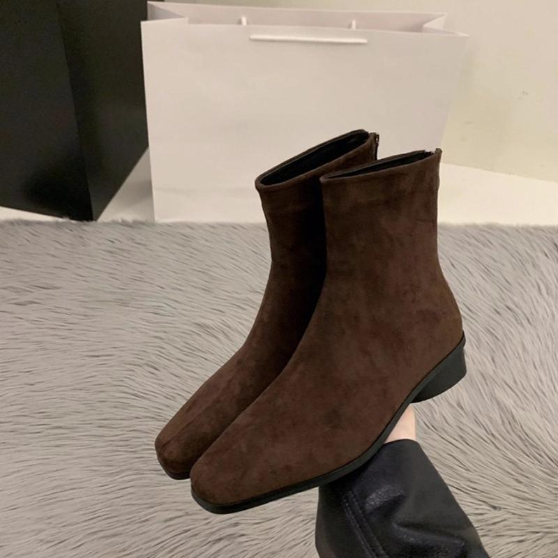 Fashion Autumn Winter Women Ankle Boots Low Heels Zipper Shoes Fashion Square Toe Comfortable Botas Zapatos De Mujer