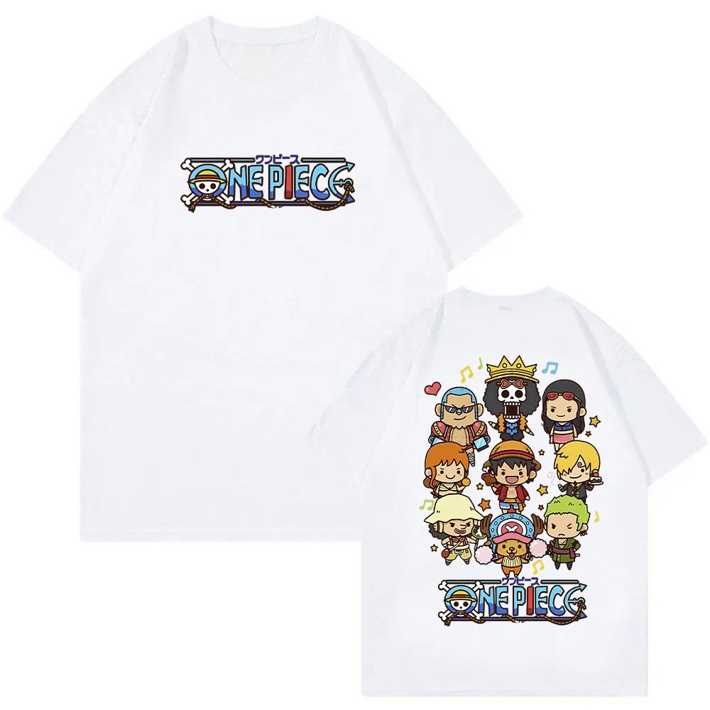 ONE PIECE Anime Luffy Herren Damen Sommer T-Shirt Übergroß Harajuku Übergroß Retro Kurzarm Lässig Bequem Y2k Oberteil Niedlich