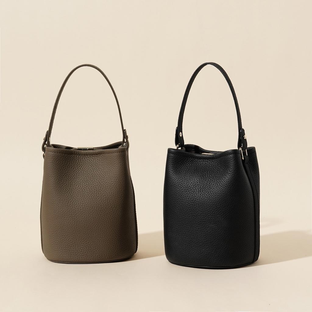 First Layer Cowhide Bucket Bag, New Spring and Summer Genuine Leather Women's Bag, Niche, Light Luxury, High-end, Single Shoulder Crossbody Handbag