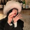 White Plush Hat for Women In Winter, Korean Version Showing Small Face, Thickened Warm Fisherman Hat, Japanese Large Head Circumference, and Cold Hat