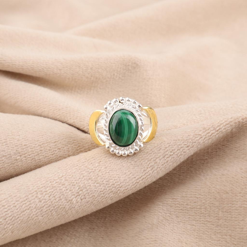 Natural Malachite Gemstone 925 Stamped Silver Handmade Ring Fashionable Jewelry RR-61-40